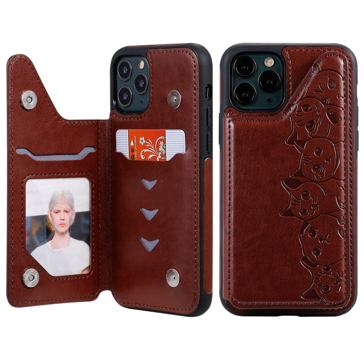 Six Cats Embossing Pattern Protective Case with Holder & Card Slots & Photo Frame, For iPhone 11 Pro, For iPhone X, For iPhone XR