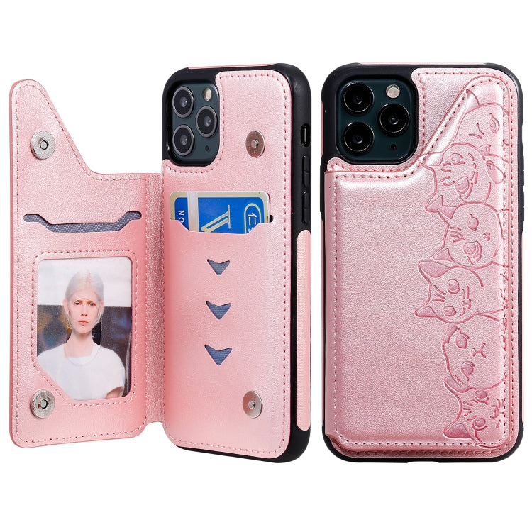 Six Cats Embossing Pattern Protective Case with Holder & Card Slots & Photo Frame, For iPhone 11 Pro, For iPhone X, For iPhone XR