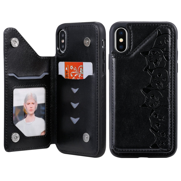 Six Cats Embossing Pattern Protective Case with Holder & Card Slots & Photo Frame, For iPhone 11 Pro, For iPhone X, For iPhone XR