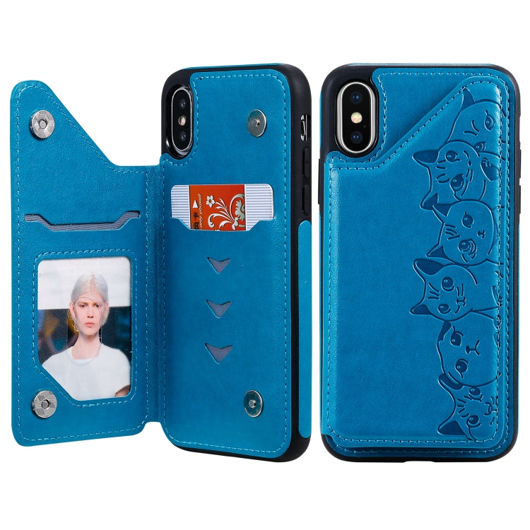 Six Cats Embossing Pattern Protective Case with Holder & Card Slots & Photo Frame, For iPhone 11 Pro, For iPhone X, For iPhone XR