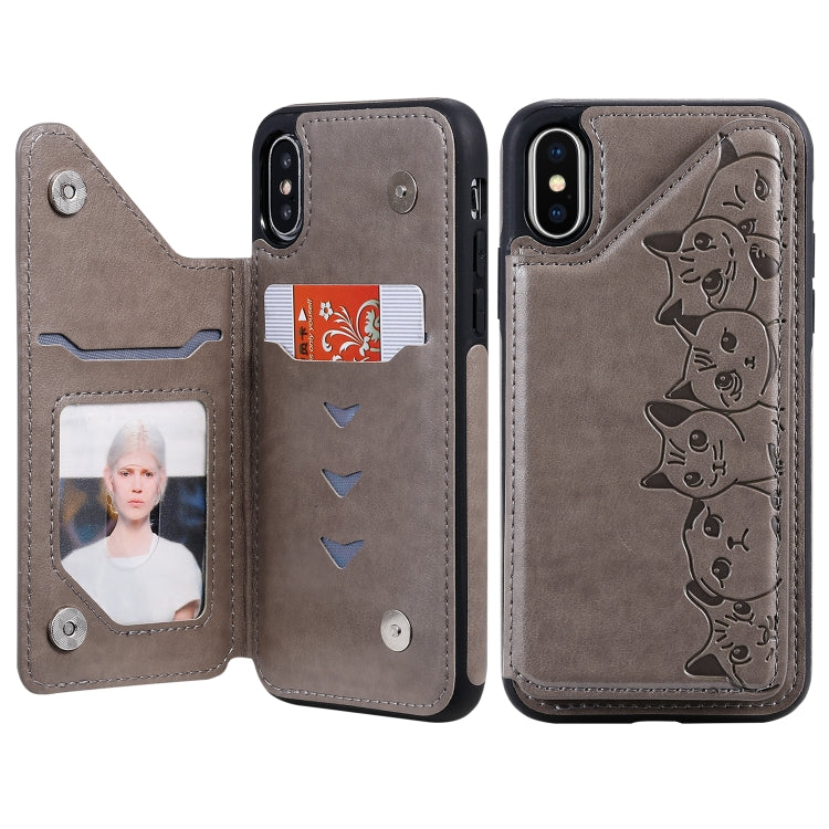 Six Cats Embossing Pattern Protective Case with Holder & Card Slots & Photo Frame, For iPhone 11 Pro, For iPhone X, For iPhone XR