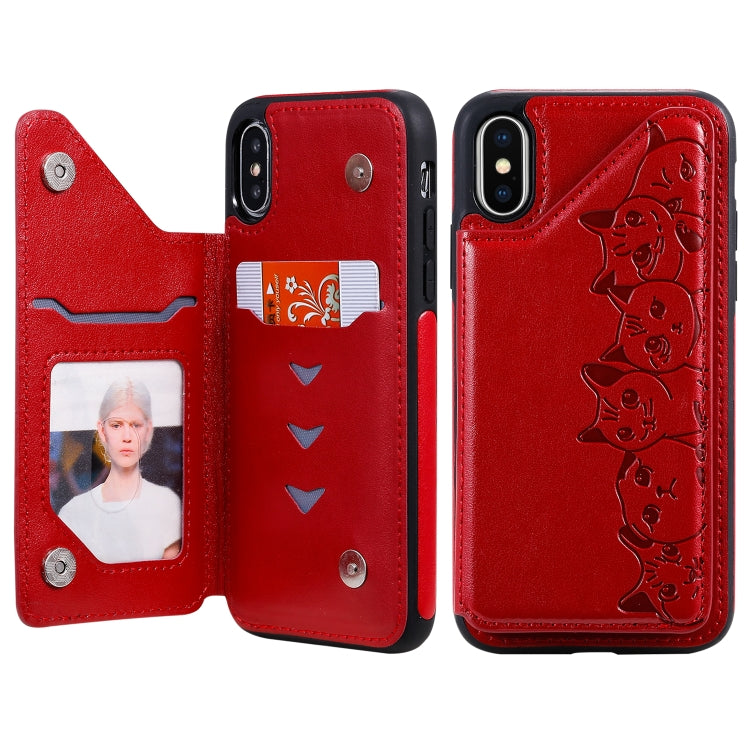 Six Cats Embossing Pattern Protective Case with Holder & Card Slots & Photo Frame, For iPhone 11 Pro, For iPhone X, For iPhone XR