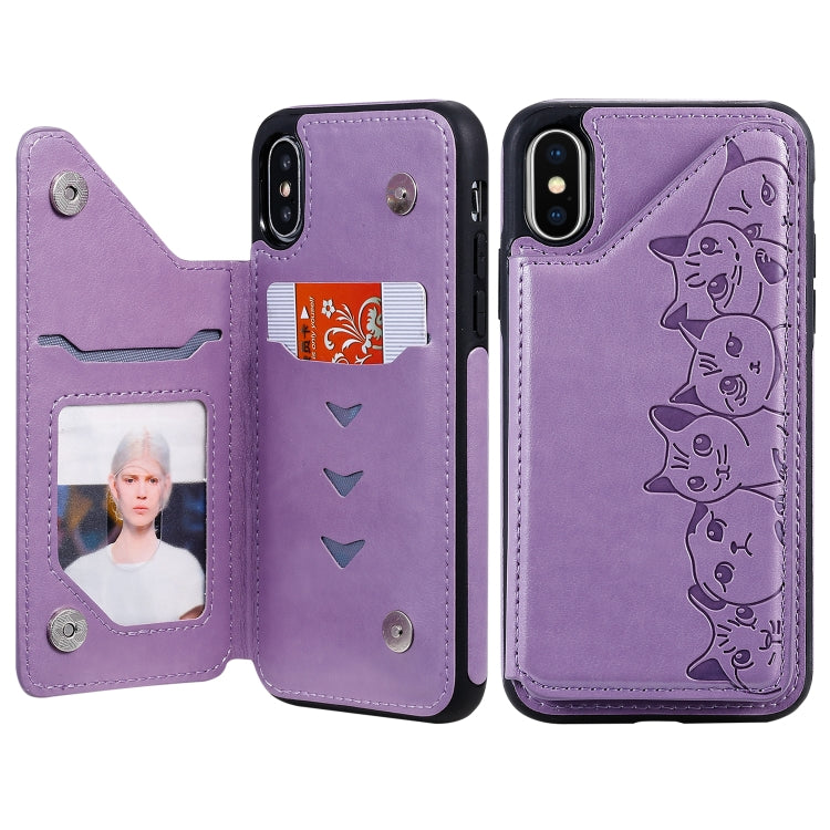 Six Cats Embossing Pattern Protective Case with Holder & Card Slots & Photo Frame, For iPhone 11 Pro, For iPhone X, For iPhone XR