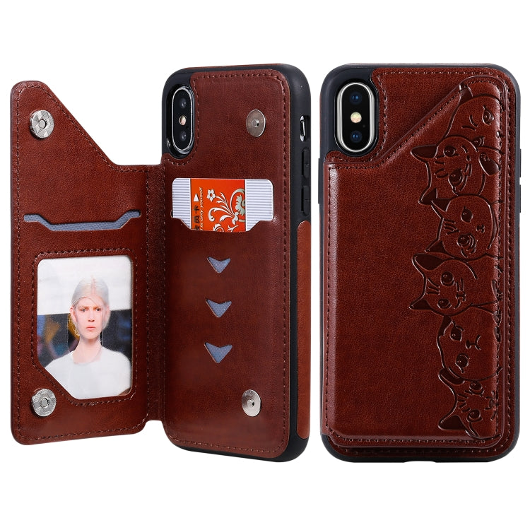 Six Cats Embossing Pattern Protective Case with Holder & Card Slots & Photo Frame, For iPhone 11 Pro, For iPhone X, For iPhone XR
