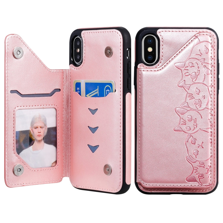 Six Cats Embossing Pattern Protective Case with Holder & Card Slots & Photo Frame, For iPhone 11 Pro, For iPhone X, For iPhone XR