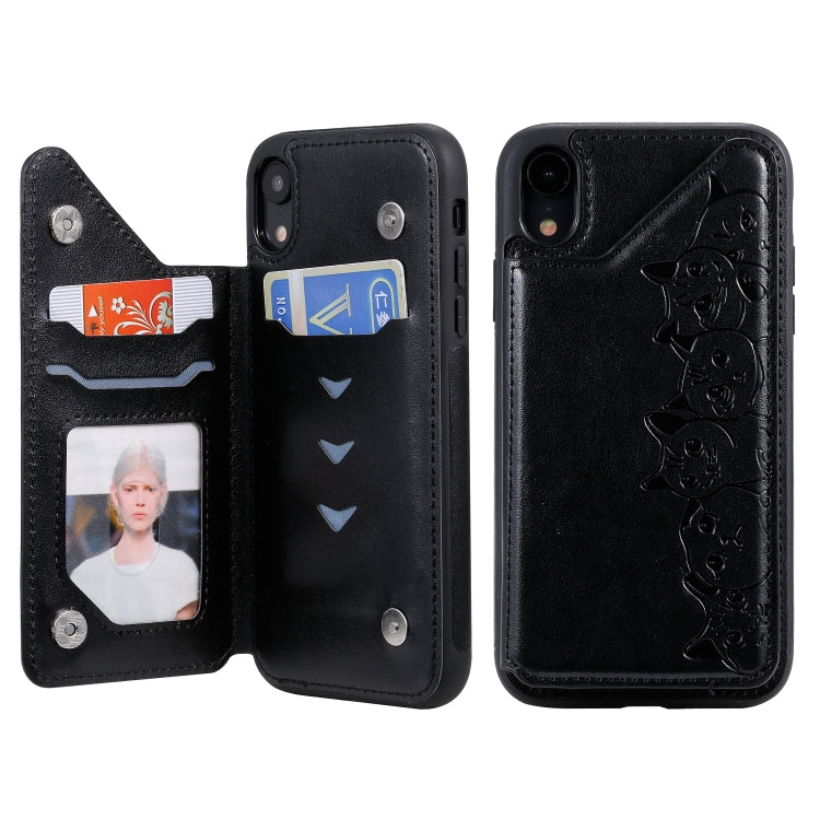 Six Cats Embossing Pattern Protective Case with Holder & Card Slots & Photo Frame, For iPhone 11 Pro, For iPhone X, For iPhone XR