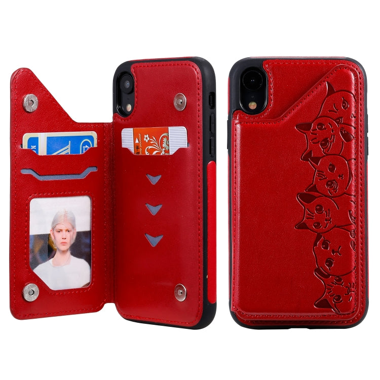 Six Cats Embossing Pattern Protective Case with Holder & Card Slots & Photo Frame, For iPhone 11 Pro, For iPhone X, For iPhone XR