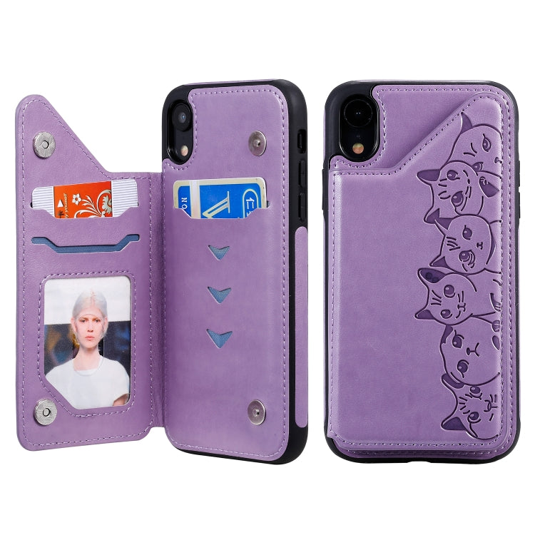 Six Cats Embossing Pattern Protective Case with Holder & Card Slots & Photo Frame, For iPhone 11 Pro, For iPhone X, For iPhone XR