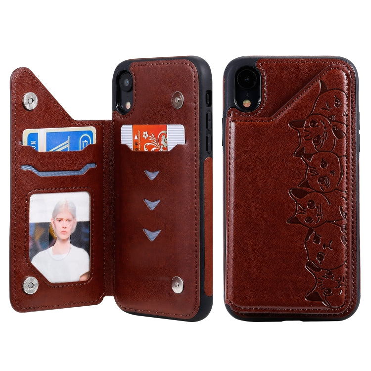 Six Cats Embossing Pattern Protective Case with Holder & Card Slots & Photo Frame, For iPhone 11 Pro, For iPhone X, For iPhone XR