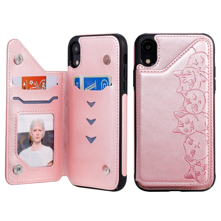 Six Cats Embossing Pattern Protective Case with Holder & Card Slots & Photo Frame, For iPhone 11 Pro, For iPhone X, For iPhone XR