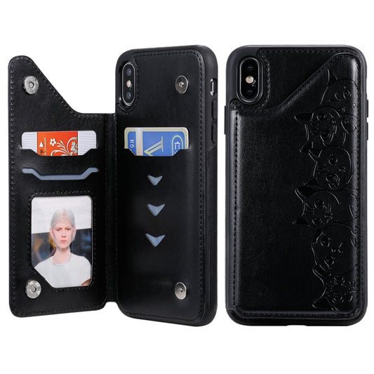 Six cats embossed protective iPhone XS Max case with card slots and photo frame holder