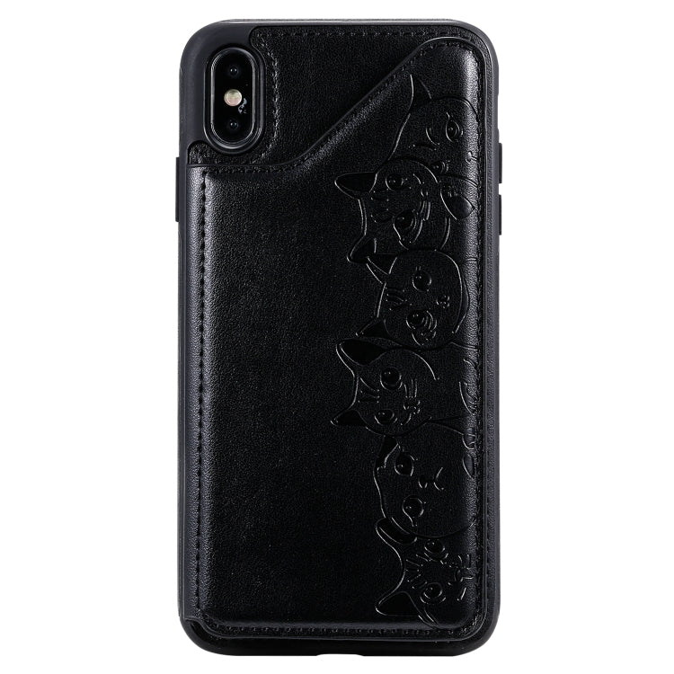 Six Cats Embossing Pattern Protective Case with Holder & Card Slots & Photo Frame, For iPhone XS Max, For iPhone XS, For Galaxy A50