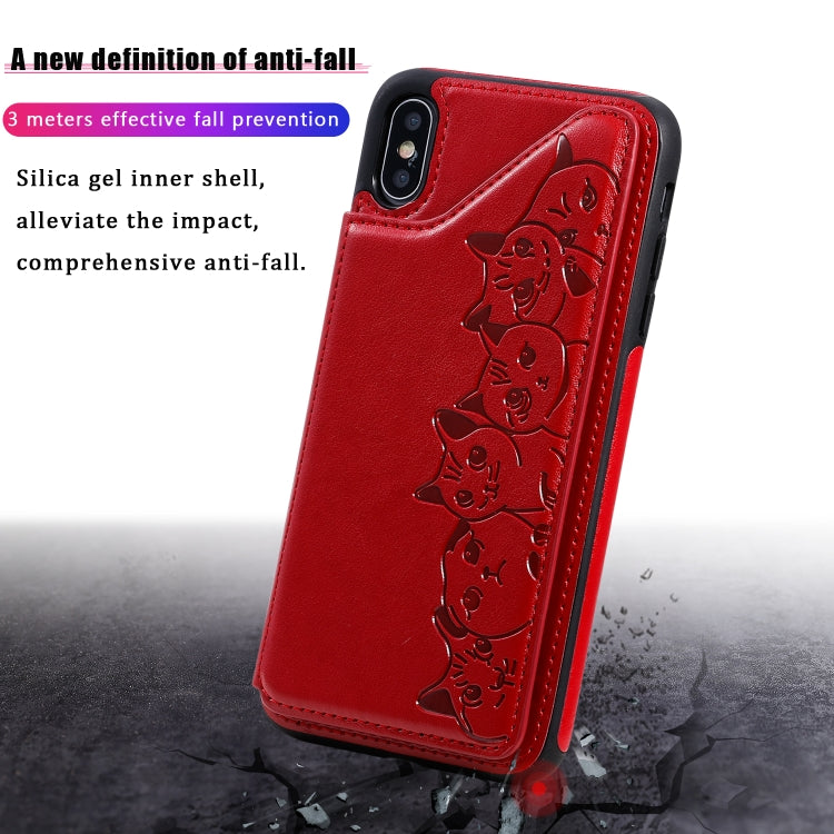 Six Cats Embossing Pattern Protective Case with Holder & Card Slots & Photo Frame, For iPhone XS Max, For iPhone XS, For Galaxy A50