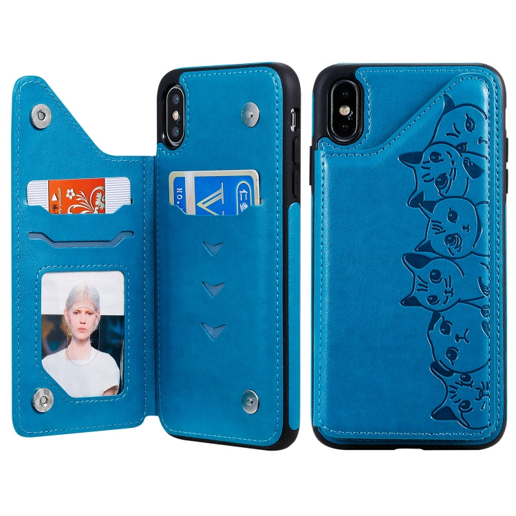 Six Cats Embossing Pattern Protective Case with Holder & Card Slots & Photo Frame, For iPhone XS Max, For iPhone XS, For Galaxy A50
