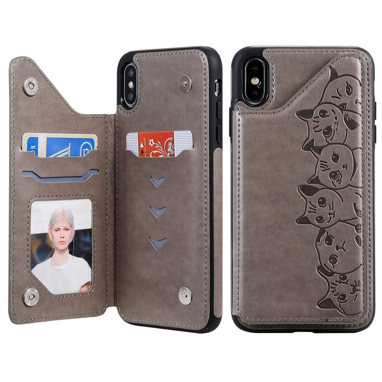 Six Cats Embossing Pattern Protective Case with Holder & Card Slots & Photo Frame, For iPhone XS Max, For iPhone XS, For Galaxy A50