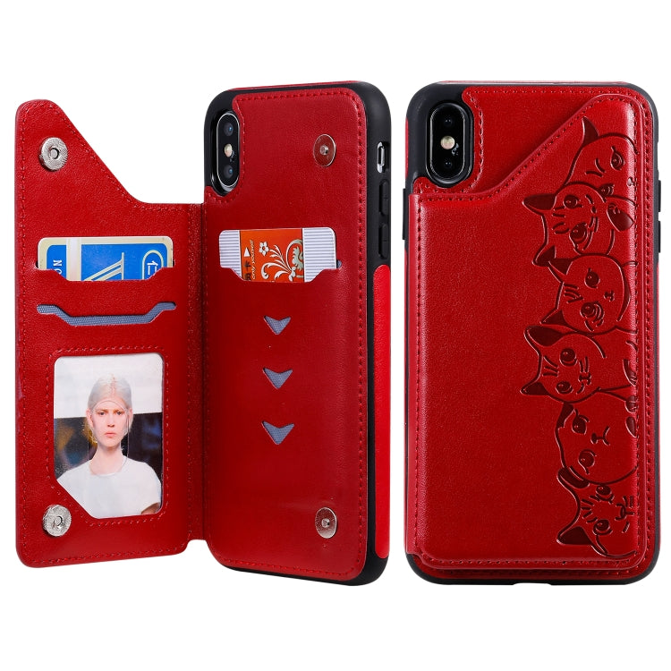 Six Cats Embossing Pattern Protective Case with Holder & Card Slots & Photo Frame, For iPhone XS Max, For iPhone XS, For Galaxy A50