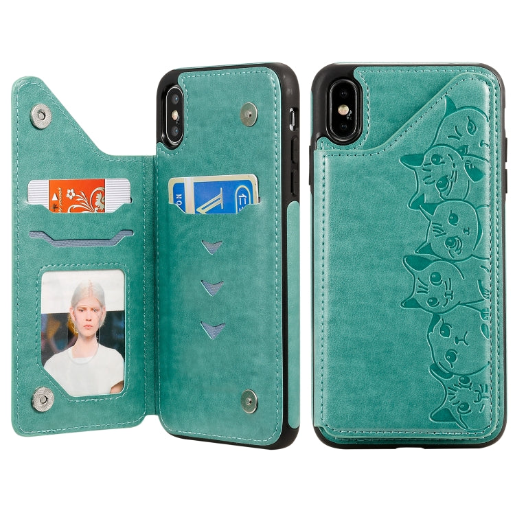 Six Cats Embossing Pattern Protective Case with Holder & Card Slots & Photo Frame, For iPhone XS Max, For iPhone XS, For Galaxy A50