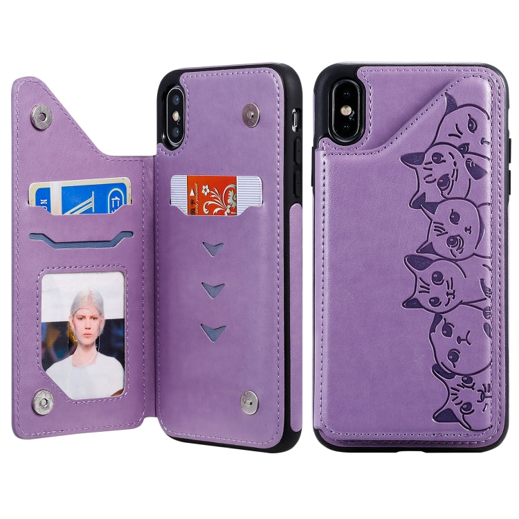 Six Cats Embossing Pattern Protective Case with Holder & Card Slots & Photo Frame, For iPhone XS Max, For iPhone XS, For Galaxy A50