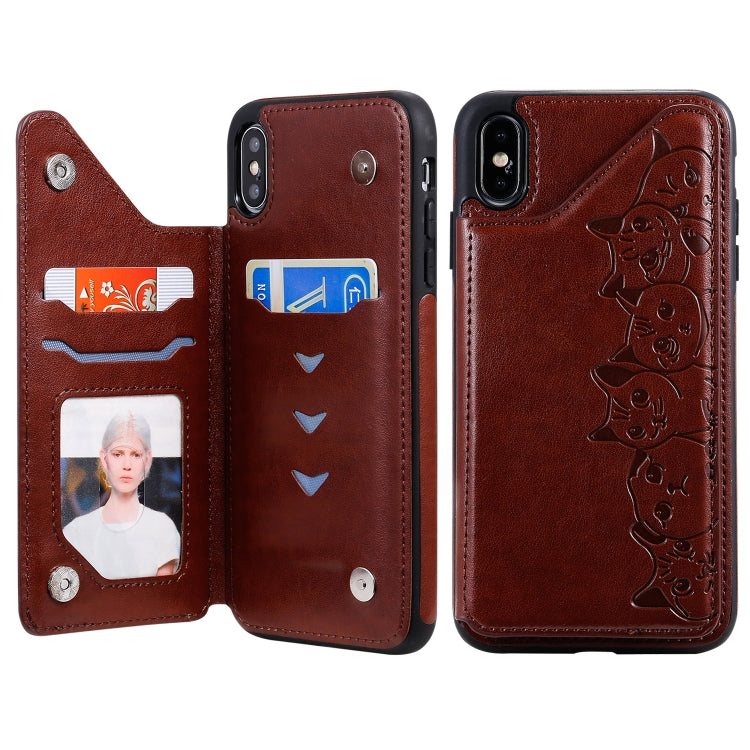 Six Cats Embossing Pattern Protective Case with Holder & Card Slots & Photo Frame, For iPhone XS Max, For iPhone XS, For Galaxy A50