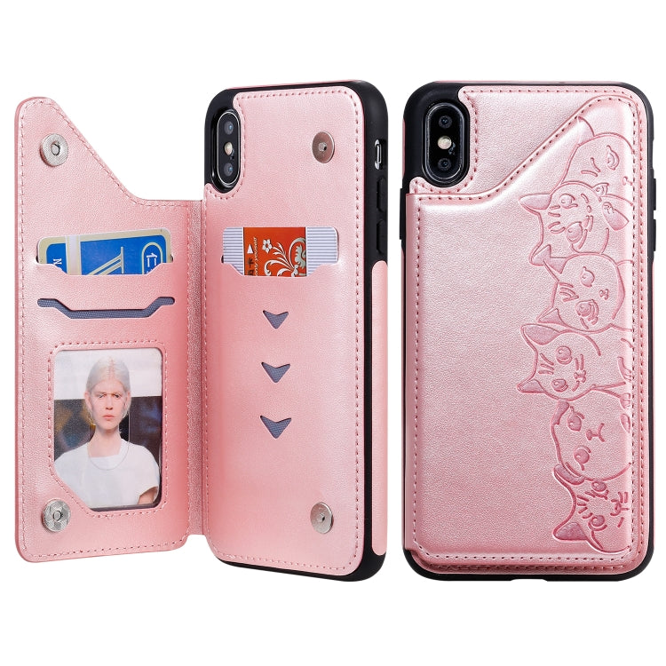 Six Cats Embossing Pattern Protective Case with Holder & Card Slots & Photo Frame, For iPhone XS Max, For iPhone XS, For Galaxy A50
