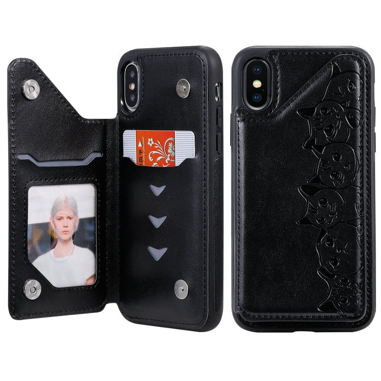 Six Cats Embossing Pattern Protective Case with Holder & Card Slots & Photo Frame, For iPhone XS Max, For iPhone XS, For Galaxy A50