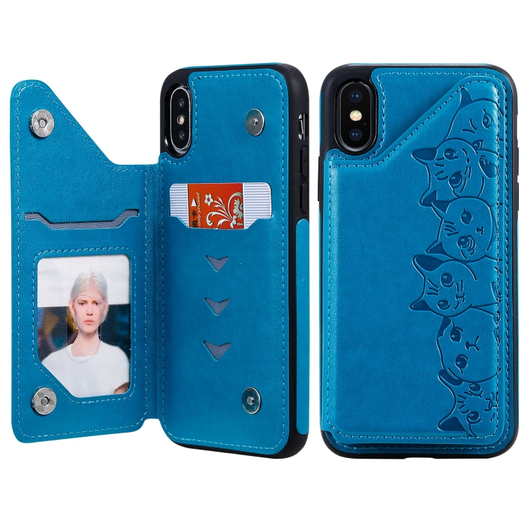 Six Cats Embossing Pattern Protective Case with Holder & Card Slots & Photo Frame, For iPhone XS Max, For iPhone XS, For Galaxy A50