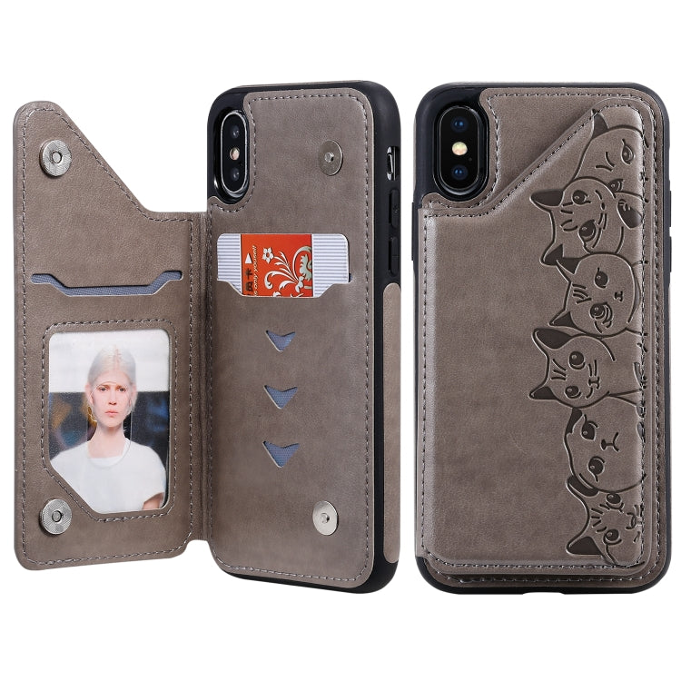 Six Cats Embossing Pattern Protective Case with Holder & Card Slots & Photo Frame, For iPhone XS Max, For iPhone XS, For Galaxy A50