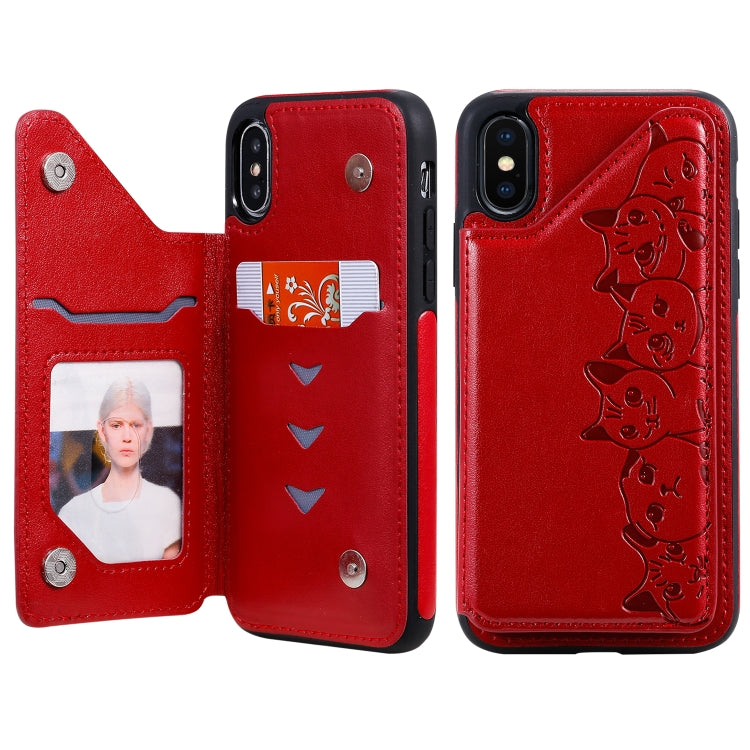 Six Cats Embossing Pattern Protective Case with Holder & Card Slots & Photo Frame, For iPhone XS Max, For iPhone XS, For Galaxy A50