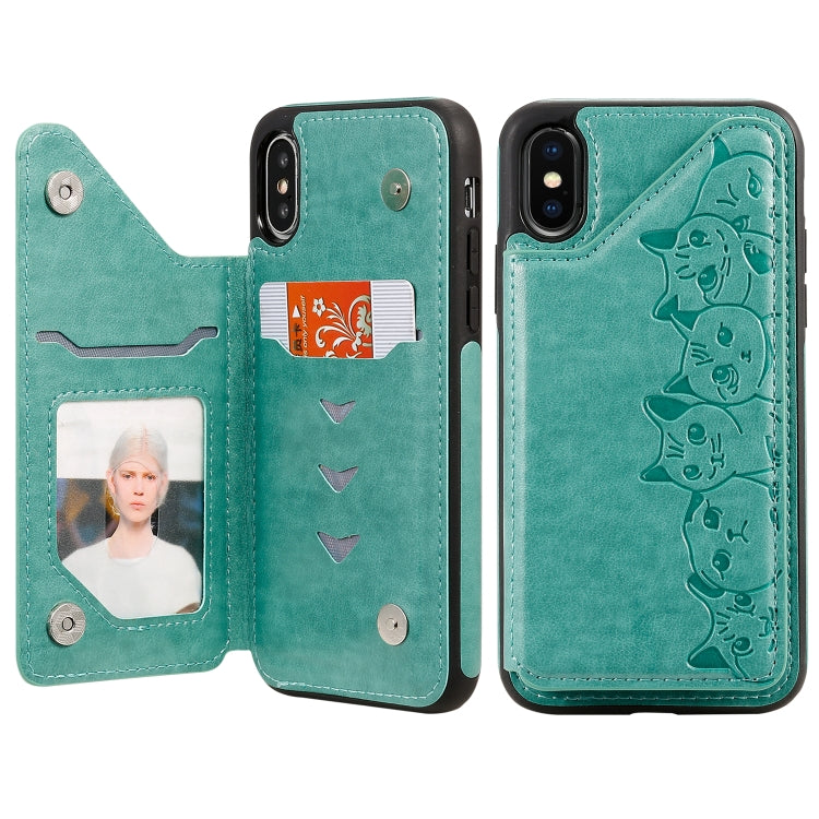 Six Cats Embossing Pattern Protective Case with Holder & Card Slots & Photo Frame, For iPhone XS Max, For iPhone XS, For Galaxy A50