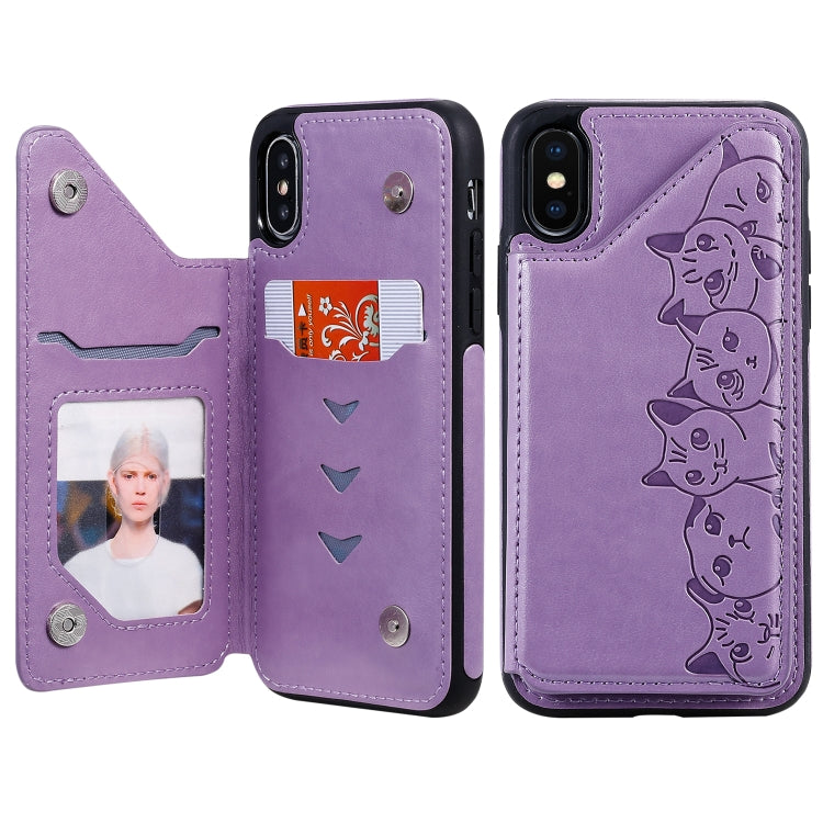 Six Cats Embossing Pattern Protective Case with Holder & Card Slots & Photo Frame, For iPhone XS Max, For iPhone XS, For Galaxy A50
