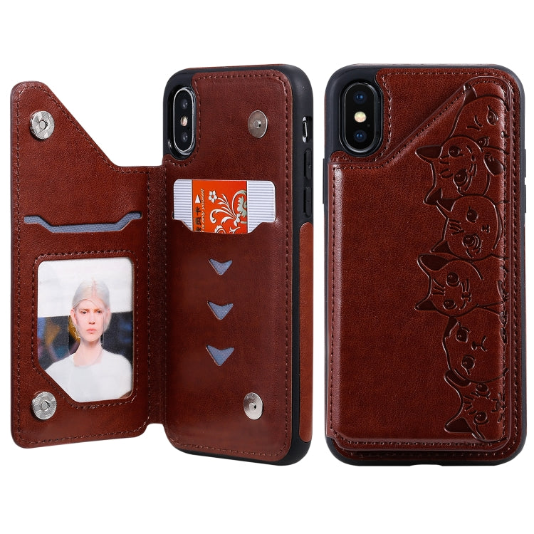 Six Cats Embossing Pattern Protective Case with Holder & Card Slots & Photo Frame, For iPhone XS Max, For iPhone XS, For Galaxy A50