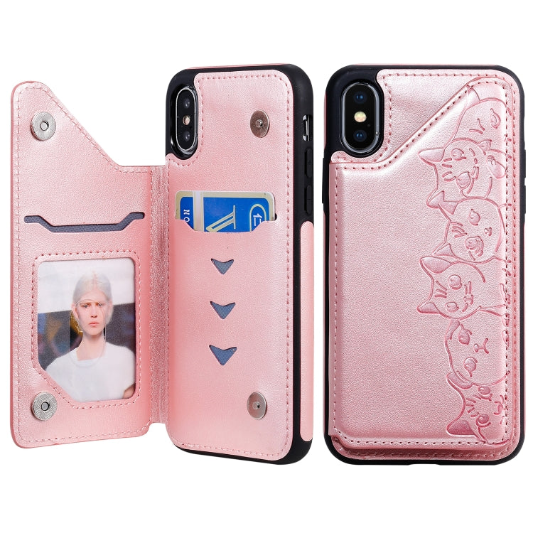 Six Cats Embossing Pattern Protective Case with Holder & Card Slots & Photo Frame, For iPhone XS Max, For iPhone XS, For Galaxy A50