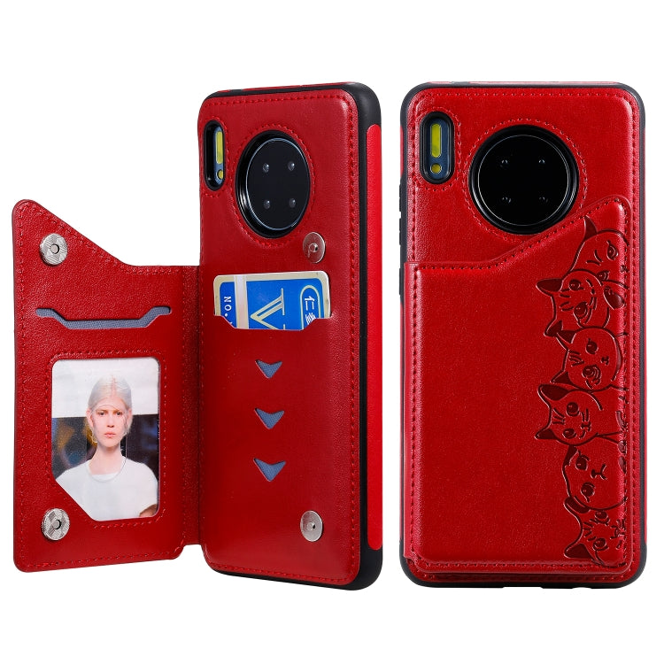 Six Cats Embossing Pattern Protective Case with Holder & Card Slots & Photo Frame, For Huawei Mate 30, For Huawei Mate 30 Pro, For Galaxy Note 10+