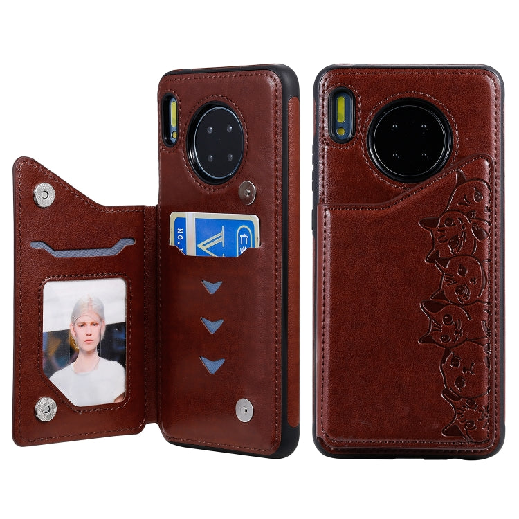 Six Cats Embossing Pattern Protective Case with Holder & Card Slots & Photo Frame, For Huawei Mate 30, For Huawei Mate 30 Pro, For Galaxy Note 10+