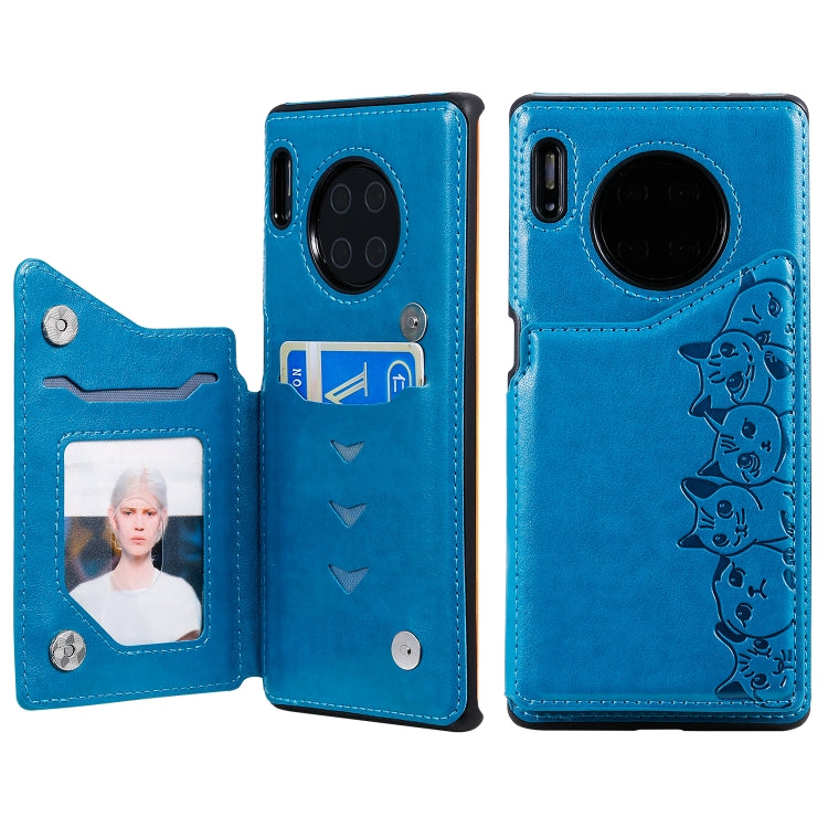 Six Cats Embossing Pattern Protective Case with Holder & Card Slots & Photo Frame, For Huawei Mate 30, For Huawei Mate 30 Pro, For Galaxy Note 10+