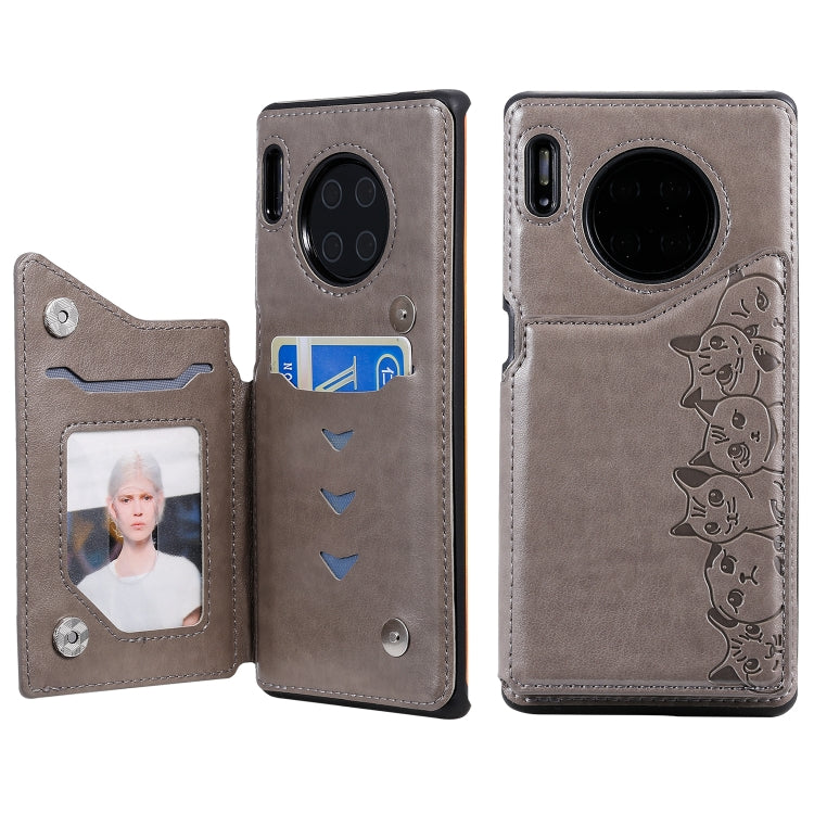 Six Cats Embossing Pattern Protective Case with Holder & Card Slots & Photo Frame, For Huawei Mate 30, For Huawei Mate 30 Pro, For Galaxy Note 10+