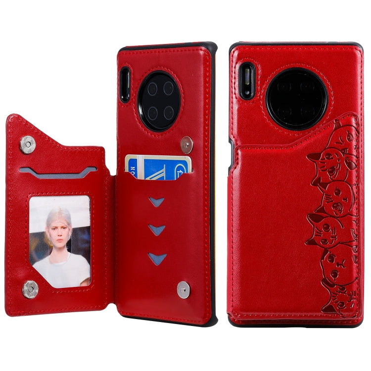 Six Cats Embossing Pattern Protective Case with Holder & Card Slots & Photo Frame, For Huawei Mate 30, For Huawei Mate 30 Pro, For Galaxy Note 10+
