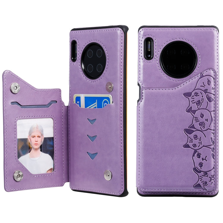 Six Cats Embossing Pattern Protective Case with Holder & Card Slots & Photo Frame, For Huawei Mate 30, For Huawei Mate 30 Pro, For Galaxy Note 10+