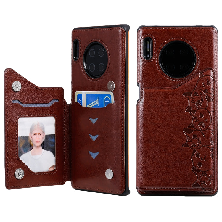 Six Cats Embossing Pattern Protective Case with Holder & Card Slots & Photo Frame, For Huawei Mate 30, For Huawei Mate 30 Pro, For Galaxy Note 10+
