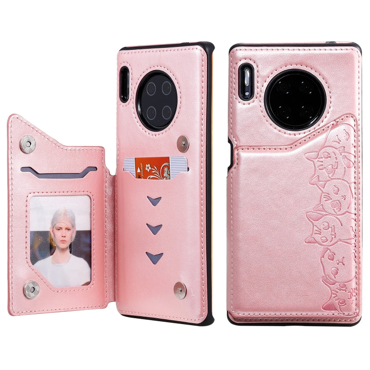 Six Cats Embossing Pattern Protective Case with Holder & Card Slots & Photo Frame, For Huawei Mate 30, For Huawei Mate 30 Pro, For Galaxy Note 10+
