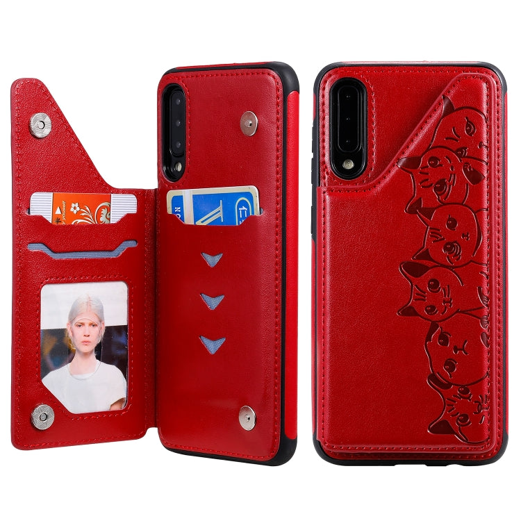 Six Cats Embossing Pattern Protective Case with Holder & Card Slots & Photo Frame, For iPhone XS Max, For iPhone XS, For Galaxy A50