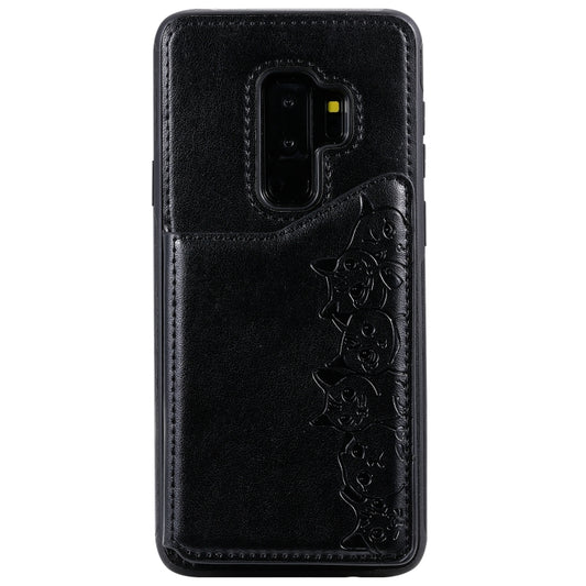 Detailed cat embossed design on durable Samsung Galaxy phone case with card slots