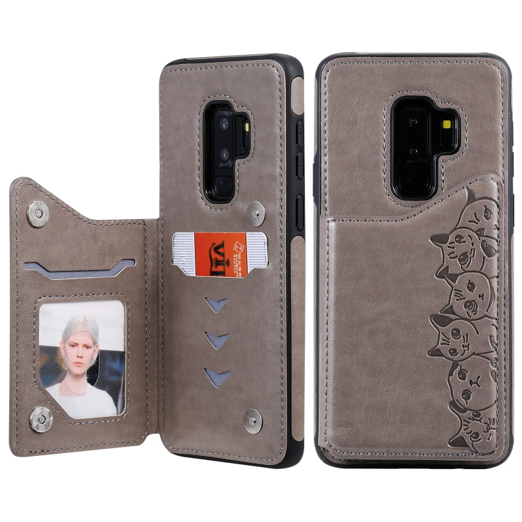 Six Cats Embossing Pattern Protective Case with Holder & Card Slots & Photo Frame, For Galaxy S9+, For Galaxy S9, For Galaxy S10 5G