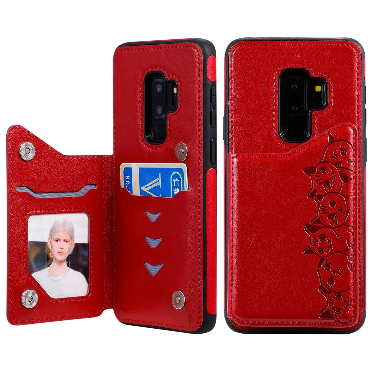 Six Cats Embossing Pattern Protective Case with Holder & Card Slots & Photo Frame, For Galaxy S9+, For Galaxy S9, For Galaxy S10 5G