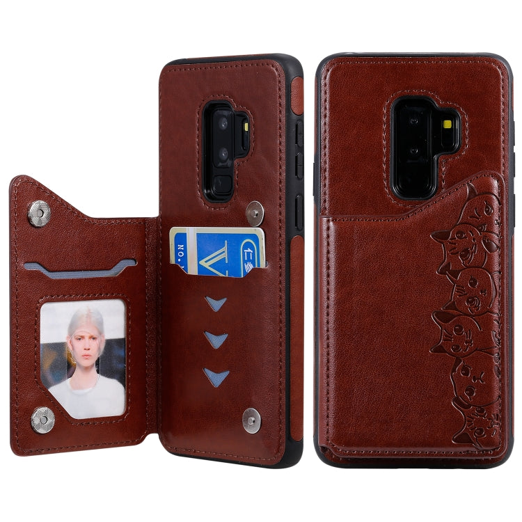 Six Cats Embossing Pattern Protective Case with Holder & Card Slots & Photo Frame, For Galaxy S9+, For Galaxy S9, For Galaxy S10 5G