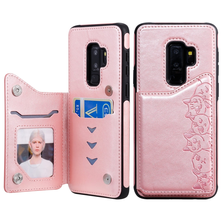 Six Cats Embossing Pattern Protective Case with Holder & Card Slots & Photo Frame, For Galaxy S9+, For Galaxy S9, For Galaxy S10 5G