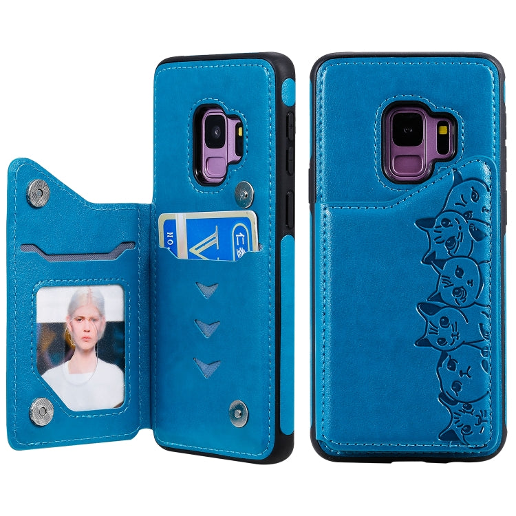 Six Cats Embossing Pattern Protective Case with Holder & Card Slots & Photo Frame, For Galaxy S9+, For Galaxy S9, For Galaxy S10 5G