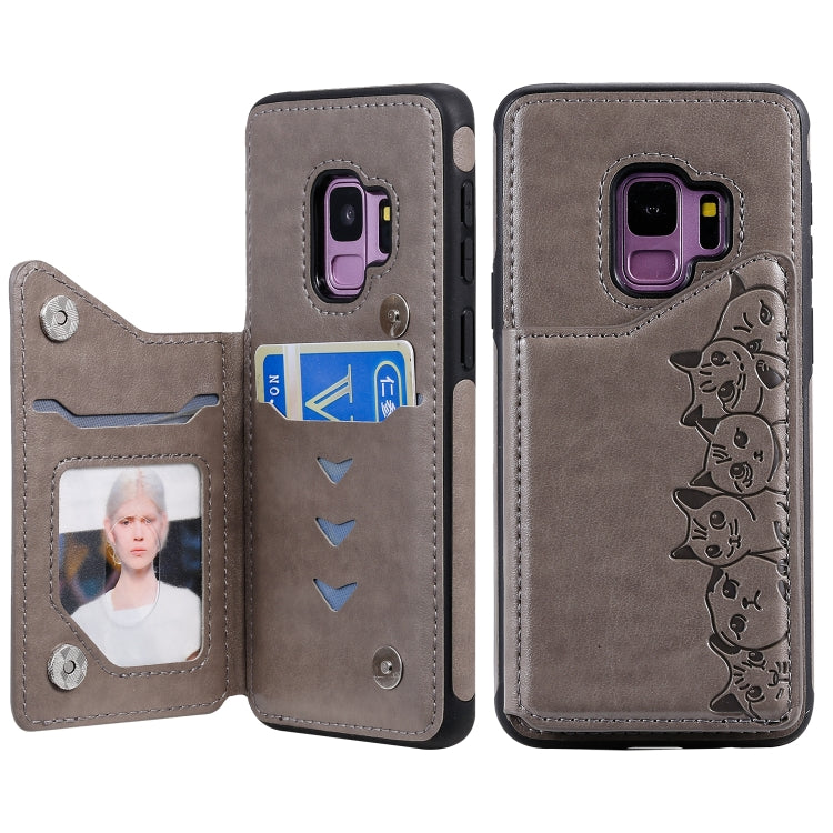 Six Cats Embossing Pattern Protective Case with Holder & Card Slots & Photo Frame, For Galaxy S9+, For Galaxy S9, For Galaxy S10 5G