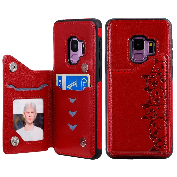 Six Cats Embossing Pattern Protective Case with Holder & Card Slots & Photo Frame, For Galaxy S9+, For Galaxy S9, For Galaxy S10 5G