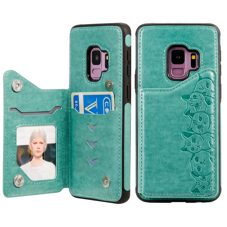 Six Cats Embossing Pattern Protective Case with Holder & Card Slots & Photo Frame, For Galaxy S9+, For Galaxy S9, For Galaxy S10 5G
